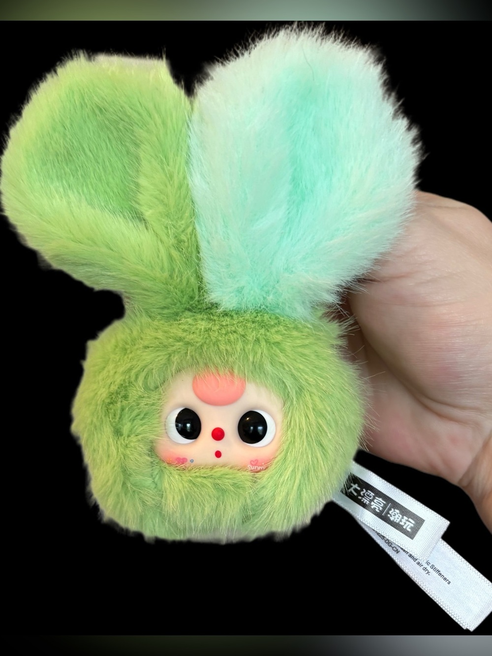 Baby Three Petit MACARON Green Fluffy Bunny Plush Keychain Bag Clip V2